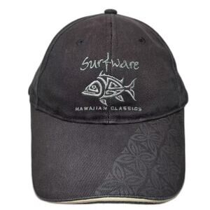 Surfware Baseball Cap Black Gray Fish Logo Hat One Size Fitted Hawaiian Classics